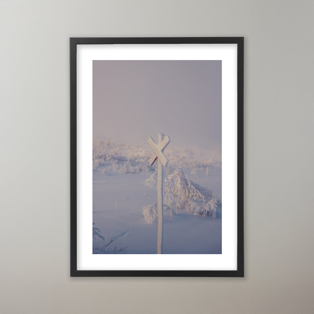 Snöigt ledkryss i lilaskimrande ljus. Poster i olika storlekar: 30x40 cm, 40x50 cm, 50x70-cm, 70x100 cm.